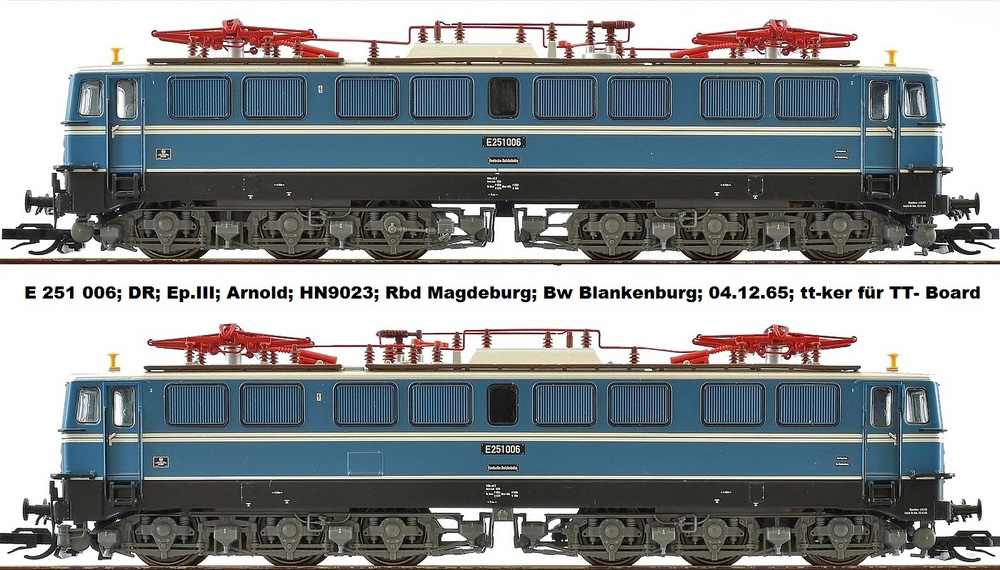 BR 251 006-3; E 251 006; DR; Ep.III; Arnold; HNS9023; Rbd Magdeburg; Bw Blankenburg; Messelackierung; Rev. 04.12.65