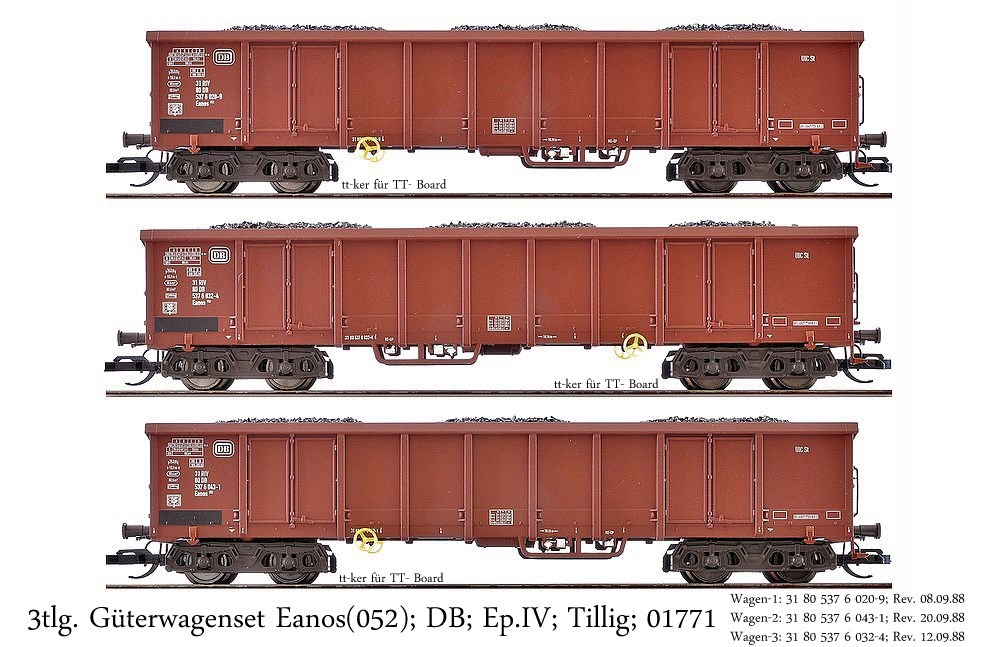 3tlg. Güterwagenset Eanos[052]; DB; Ep.IV; Tillig; 01771; Ladegut: Kohle