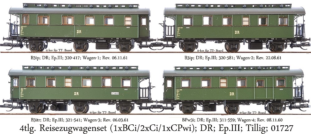 4tlg. Reisezugwagenset (1xBCi + 2xCi + 1x CPwi); DR; Ep.III; Tillig; 01727