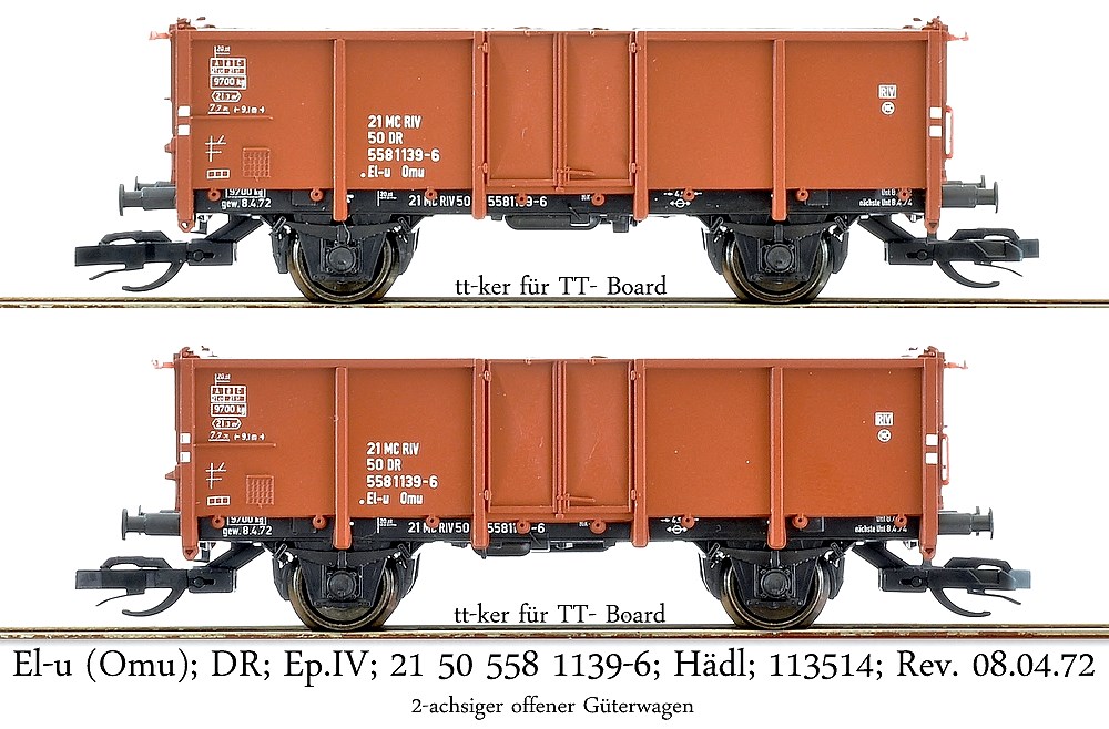 El-u (Omu); DR; Ep.IV; 21 50 558 1139-6; Hädl; 113514; Rev. 08.04.72; 2-achsiger offener Güterwagen
