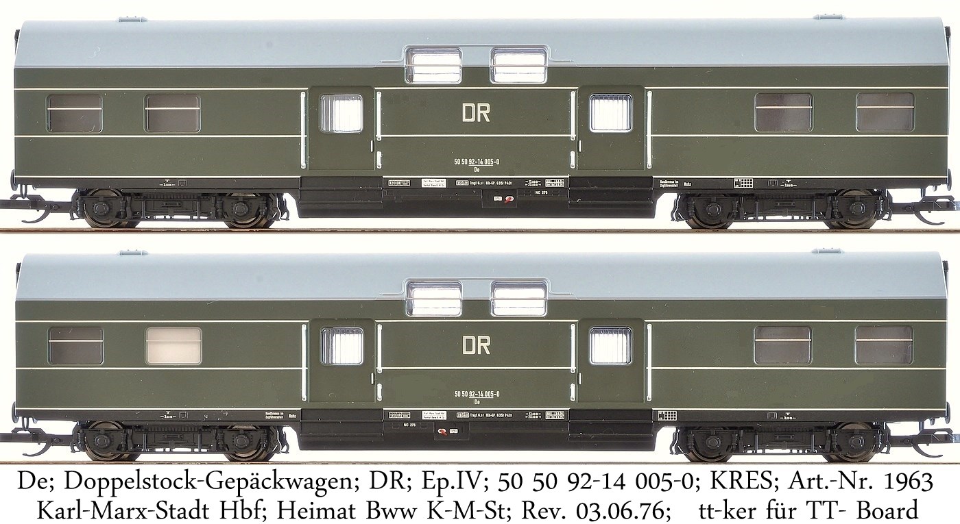 De; Doppelstock-Gepäckwagen; DR; Ep.IV; 50 50 92-14 005-0; KRES; 1963; Karl-Marx-Stadt Hbf; Bww K-M-St; Rev. 03.06.76