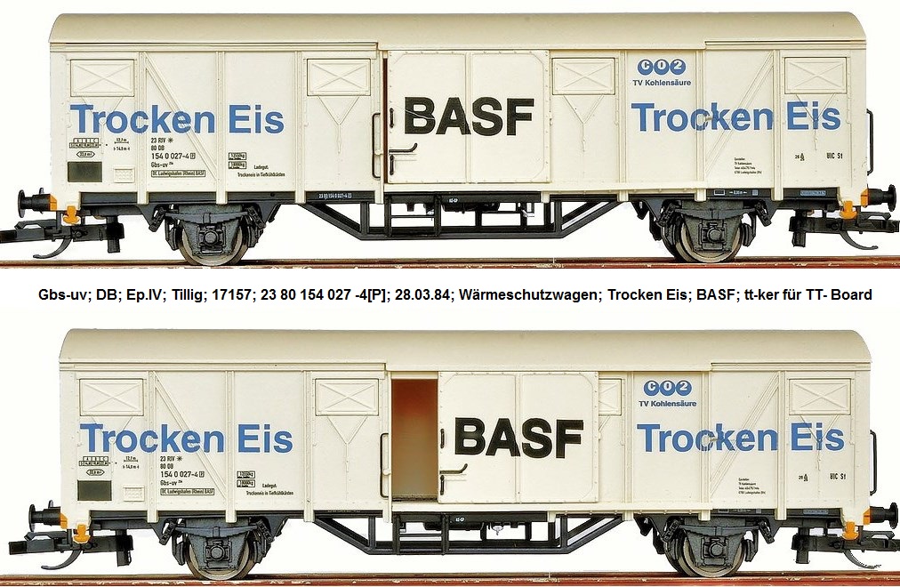 Gbs-uv; DB; Ep.IV; 23 80 154 0 027-4[P]; 28.03.84; Wärmeschutzwagen; Trocken Eis; BASF; Tillig; 17157