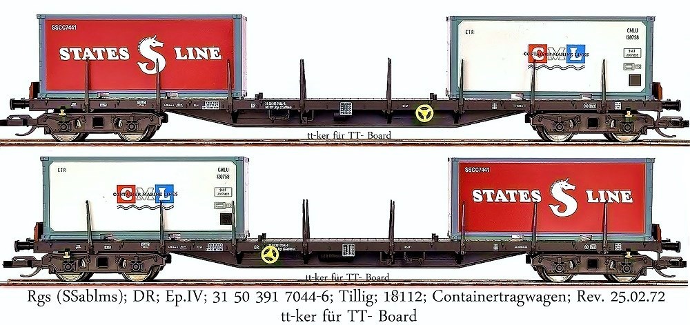 Rgs (SSablms); DR; Ep.IV; 31 50 391 7044-6; Tillig; 18112; Containertragwagen; Rev. 25.02.72