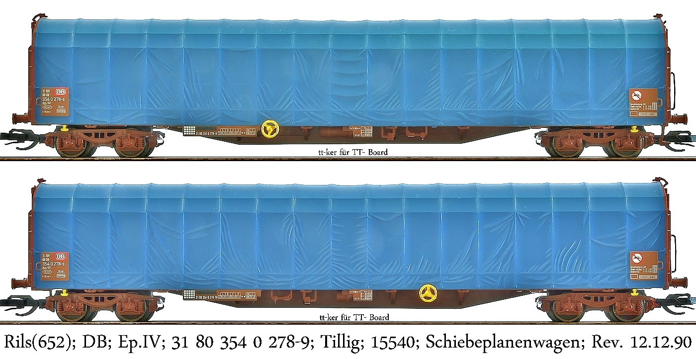 Rils[652]; DB; Ep.IV; 31 80 354 0 278-9; Tillig; 15540; Schiebeplanenwagen; Rev. 12.12.90