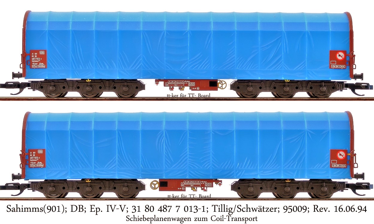 Sahimms[901]; DB; Ep.IV-V; 31 80 497 7 013-1; Tillig/Schwätzer; 95009; Rev. 16.06.94; Schiebeplanenwagen zum Coil-Transport