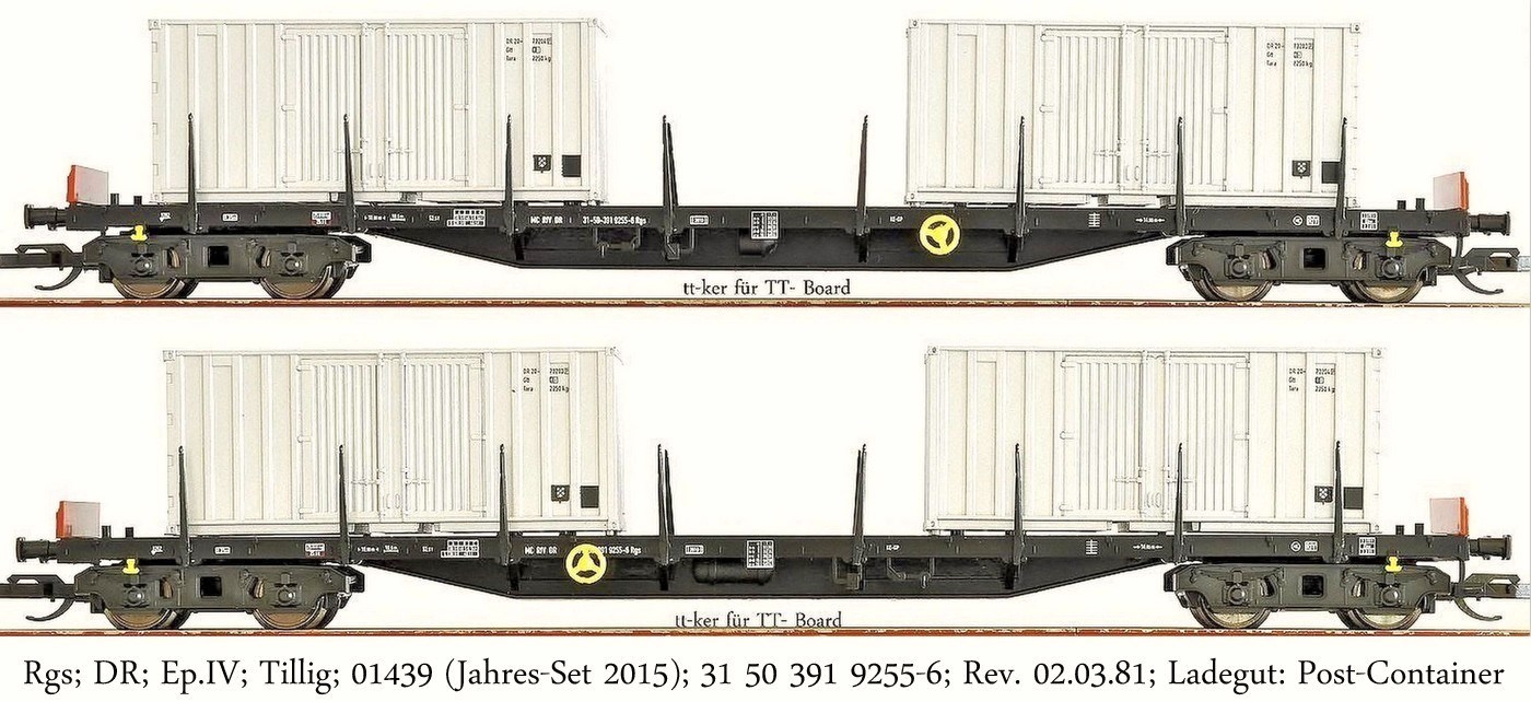Rgs; DR; Ep.IV; Tillig ; 01439 (Jahres-Set 2015); 31 50 391 9255-6; Rev. 02.03.81; Ladegut: Post-Container