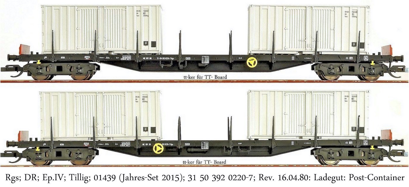 Rgs; DR; Ep.IV; Tillig ; 01439 (Jahres-Set 2015); 31 50 392 0220-7; Rev. 16.04.80; Ladegut: Post-Container