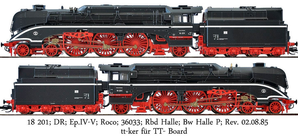 BR 02 0201-0 als 18 201; DR; Ep.IV-V; schwarz; Rbd Halle; Bw Halle P; Rev. 02.08.85