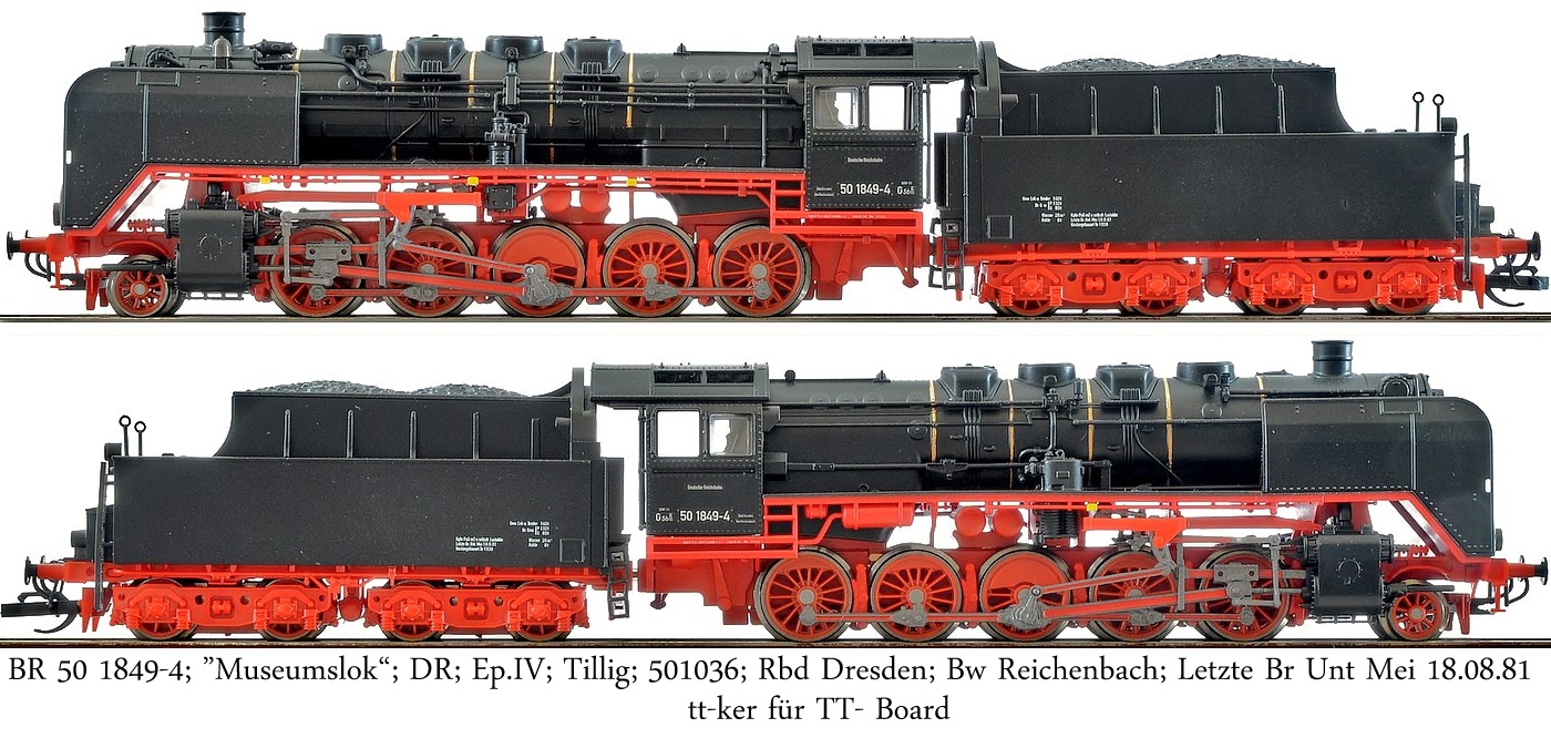 BR 50 1849-4; Museumslok; DR; Ep.IV; Tillig; 501036; Rbd Dresden; Bw Reichenbach; Letzte Br Unt Mei 18.08.81