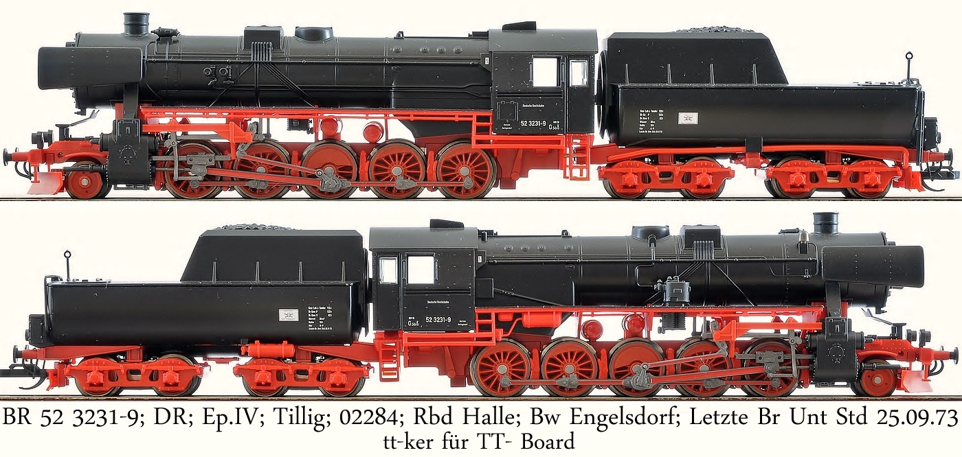 BR 52 3231-9; DR; Ep.IV; Tillig; 02284; Rbd Halle; Bw Engelsdorf; Letzte Br Unt Std 25.09.73