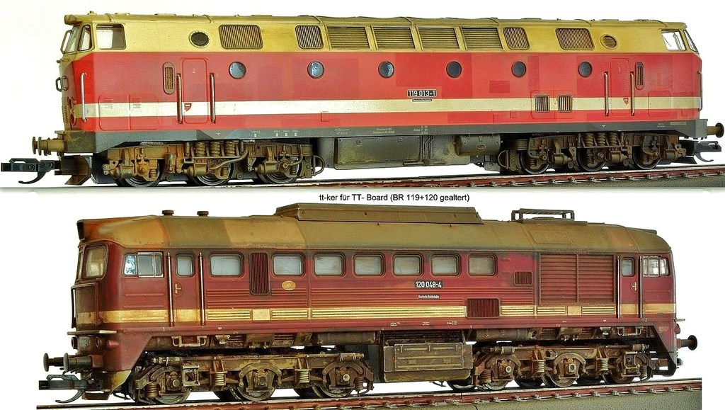 Diesellokomotiven der BR 119(Tillig) und BR 120(Roco) gealtert