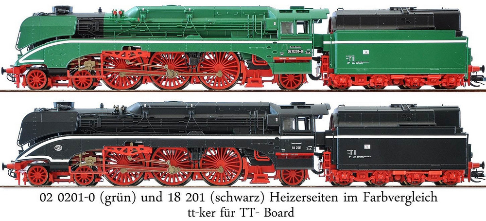 BR 02 0201-0 und BR 18 201 im Farbvergleich der Heizerseiten