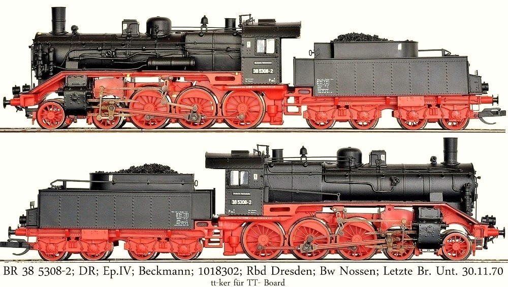 BR 38 5308-2 (Sächsischer Rollwagen); DR; Ep.IV; Beckmann-TT; 1018302; Rbd Dresden; Bw Nossen; Letzte Br.Unt. 30.11.70