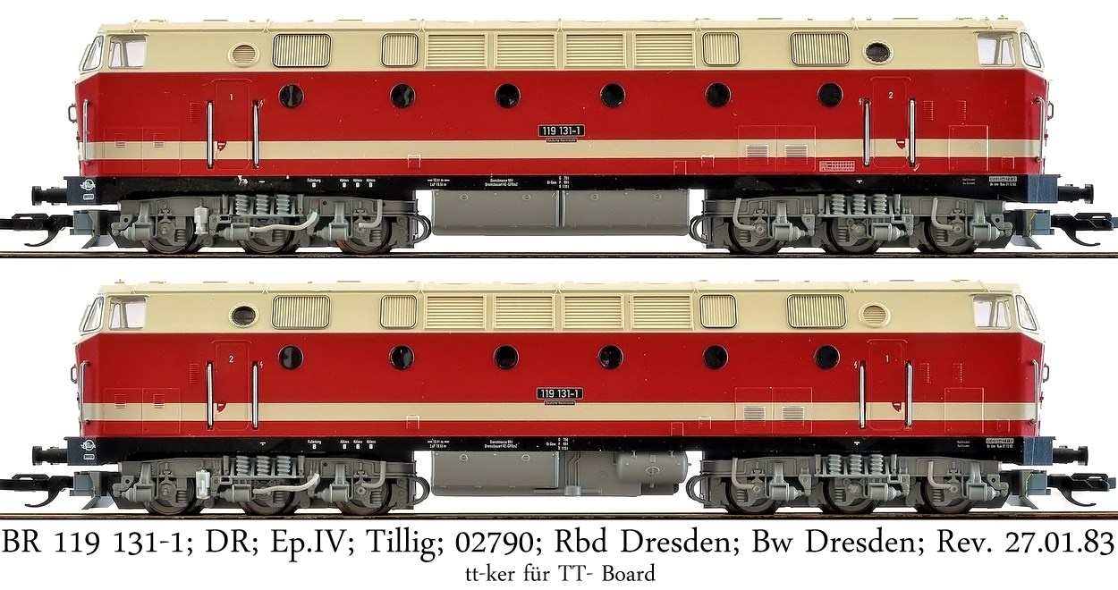 BR 119 131-1; DR; Ep.IV; Tillig; 02790; Rbd Dresden; Bw Dresden; Rev. 27.01.83