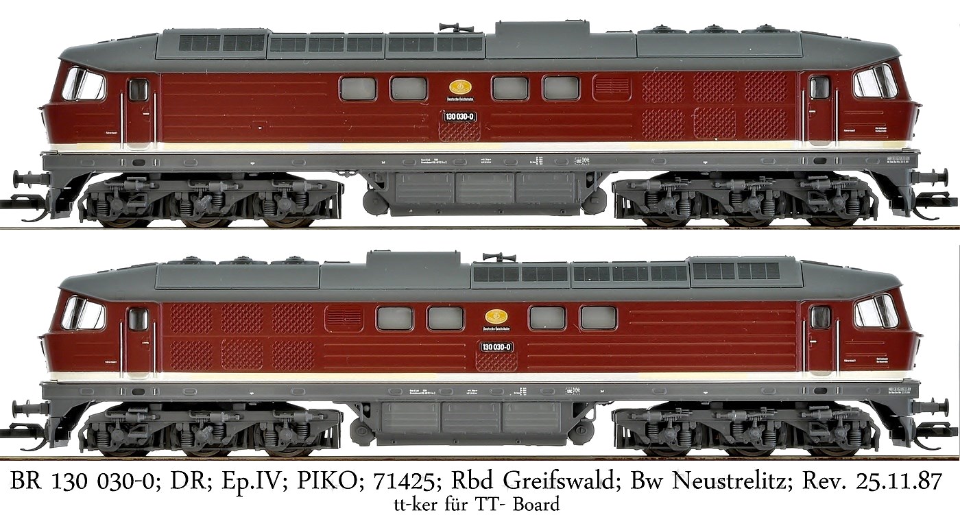 BR 130 030-0; DR; Ep.IV; Piko; 71425; Rbd Greifswald; Bw Neustrelitz; Revisionsdatum 25.11.87