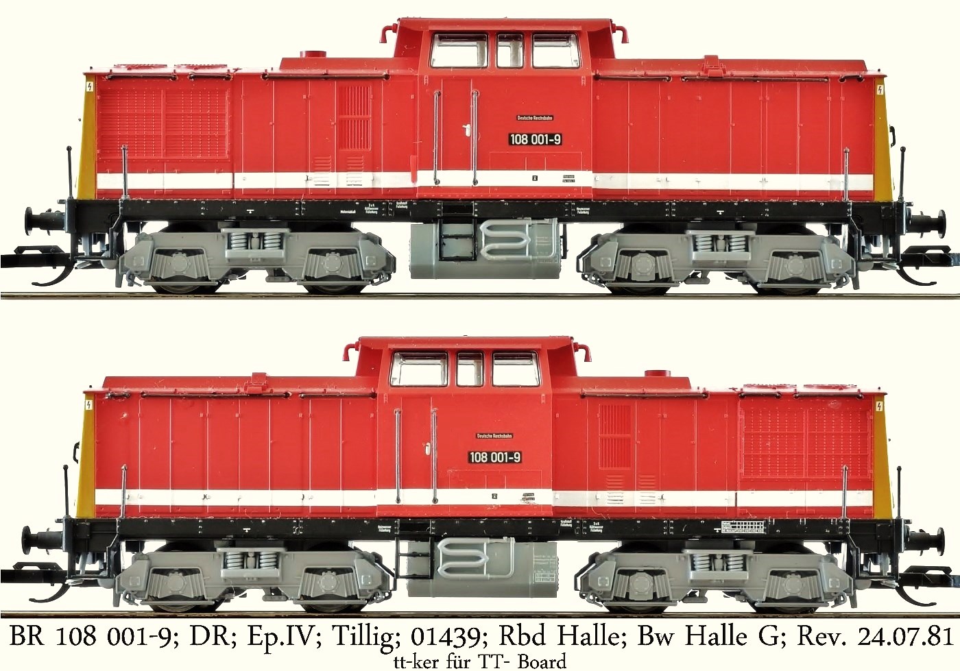 BR 108 001-9; DR; Ep.IV; Tillig; 01439;  Rbd Halle; Bw Halle G; Rev. 24.07.81; aus Jahres-Set 2015