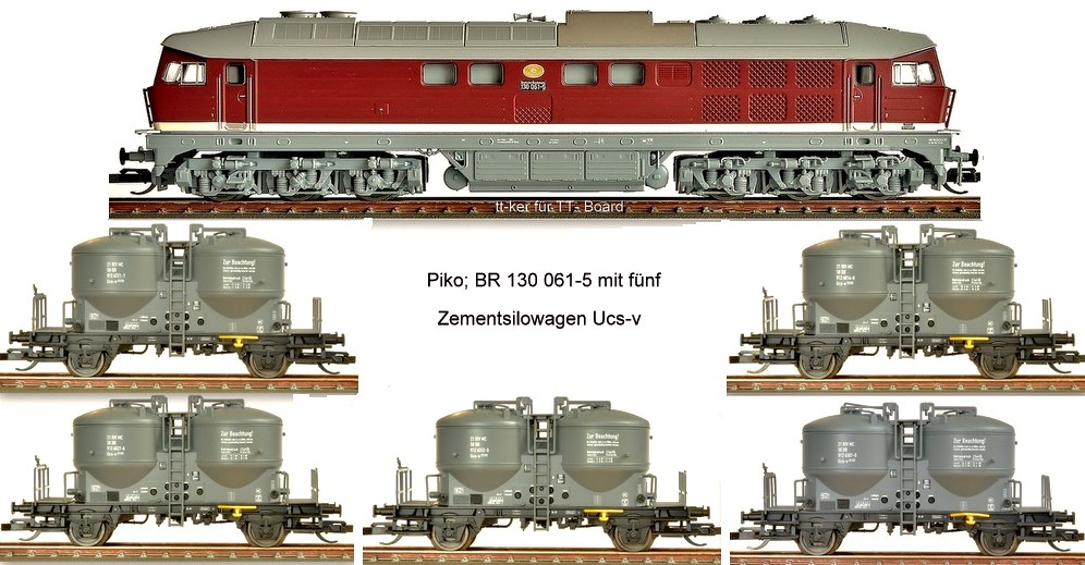 Piko; 73413; Güterzug-Set mit BR 130 061-5 und fünf Silowagen der Gattung Ucs-v (dunkelgrau)