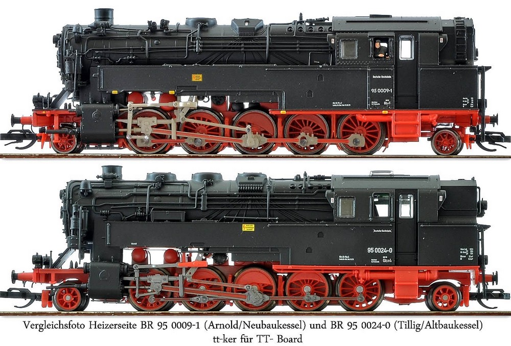 Vergleichsfoto Heizerseite BR 95 0009-1 Arnold-Neubaukessel und BR 95 0024-0 Tillig-Altbaukessel