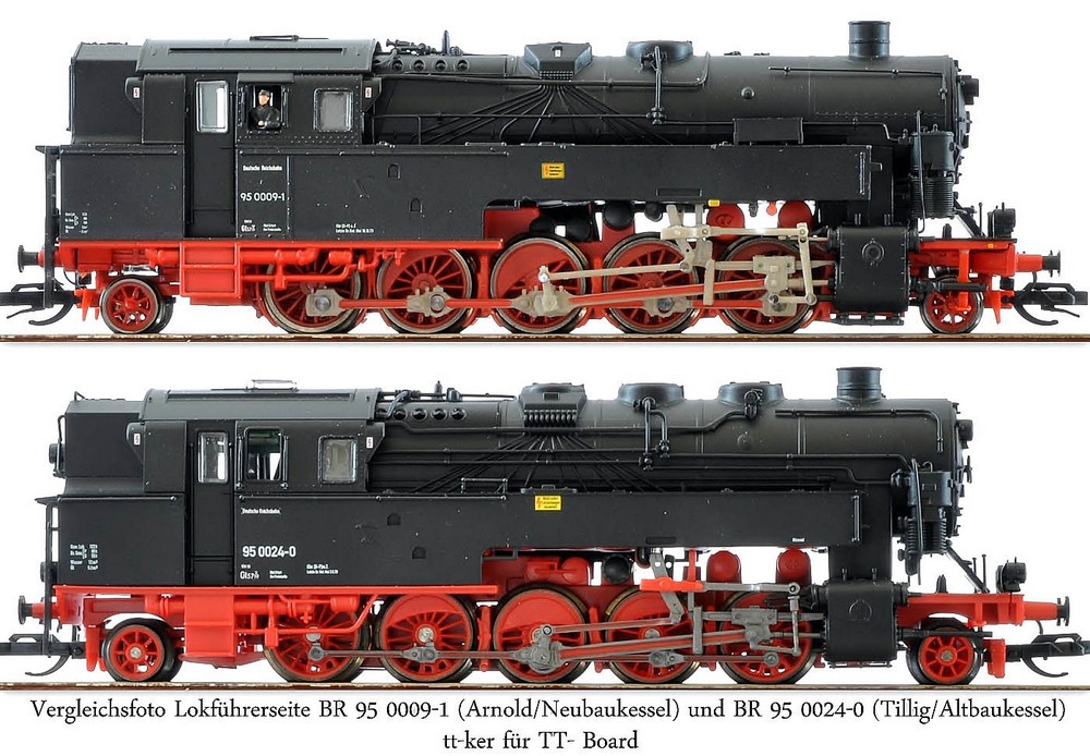 Vergleichsfoto Lokführerseite BR 95 0009-1 Arnold-Neubaukessel und BR 95 0024-0 Tillig-Altbaukessel